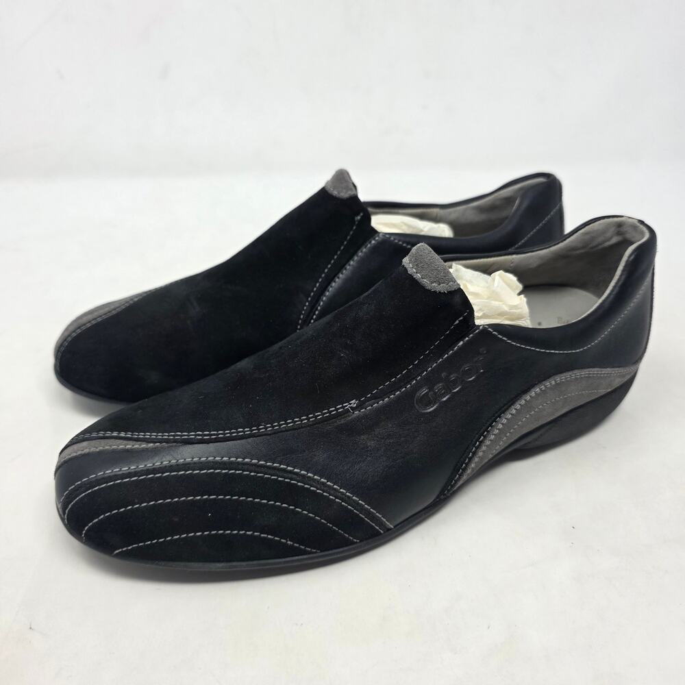 Gabor Black Leather Suede Slip On Comfort Shoes Women's US 7.5